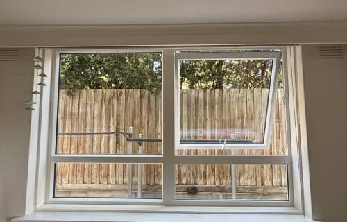 Interior uPVC double glazed awning window installation St Kilda East